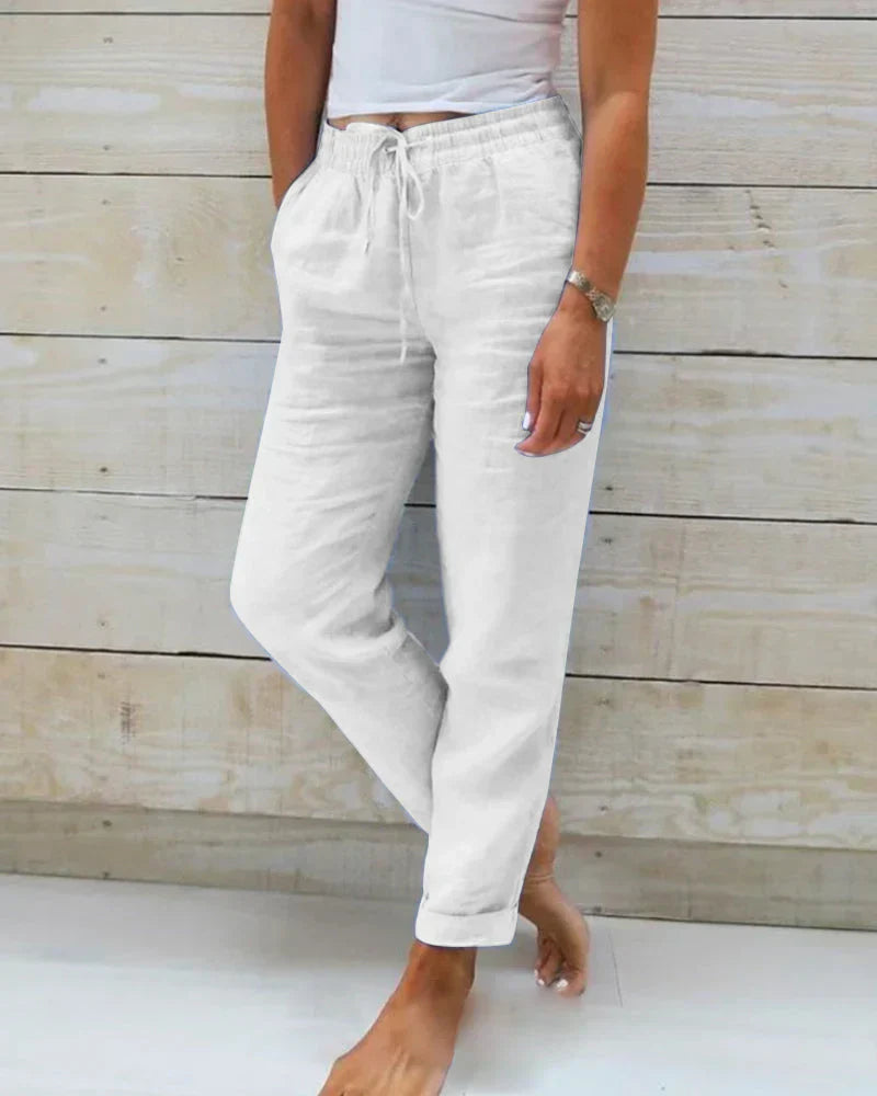 BelleRue - Pantalon avec élastique à la taille en coton et lin