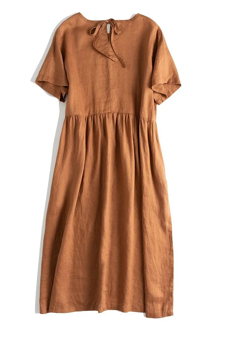 BelleRue - Robes longues et amples pour femmes en lin de couleur pure costumes d'été décontractés