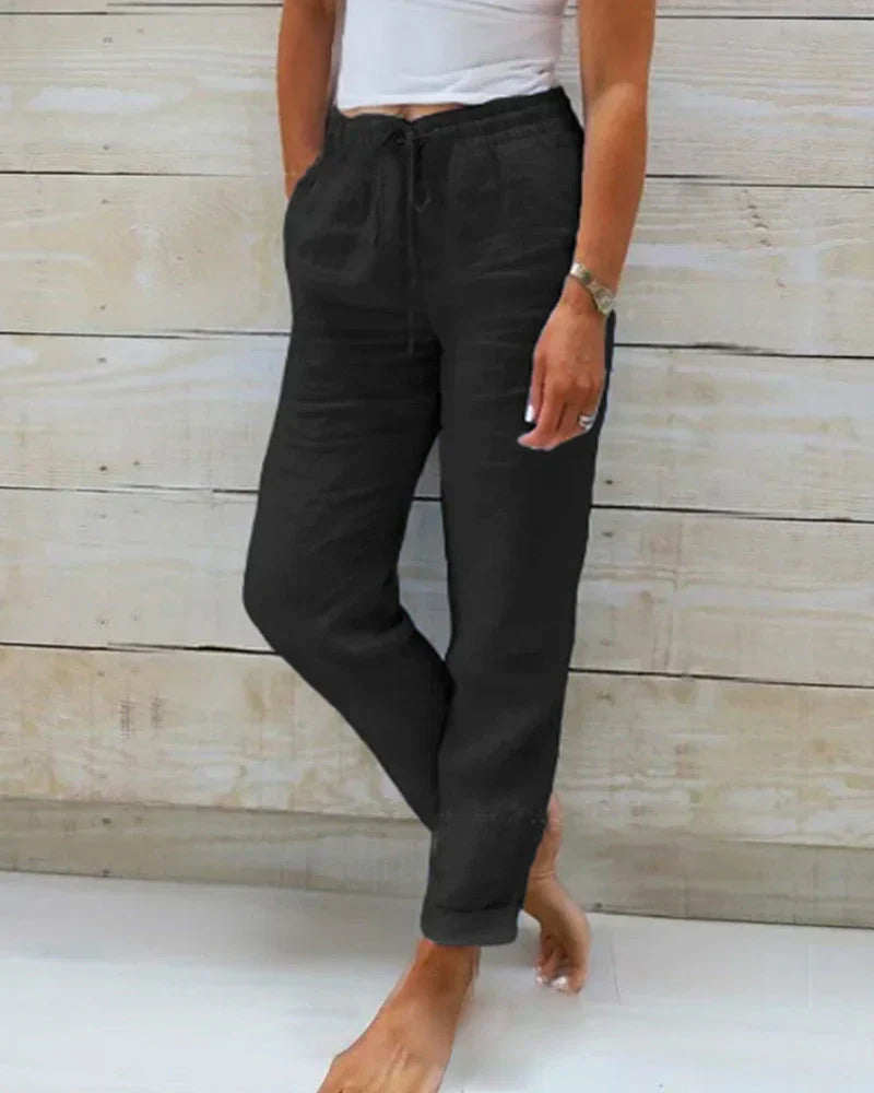 BelleRue - Pantalon avec élastique à la taille en coton et lin