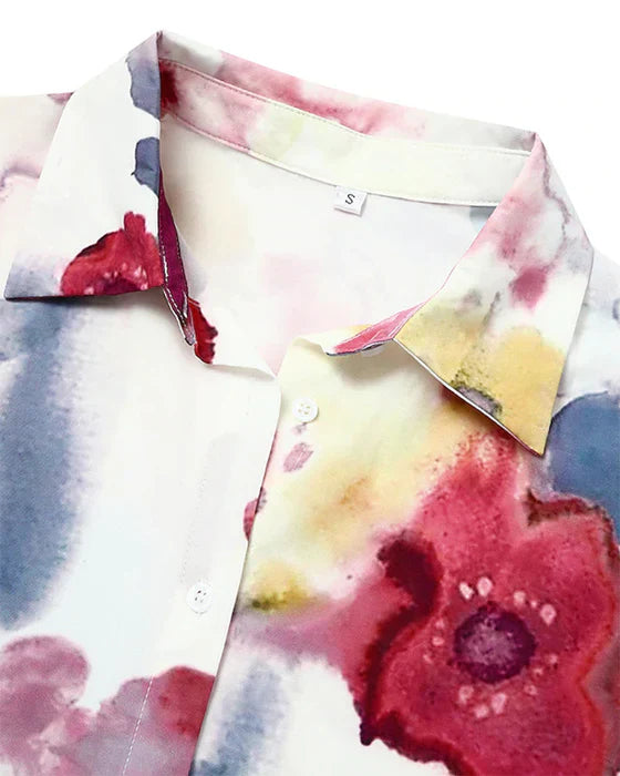 Robe chemise ample à manches mi-longues