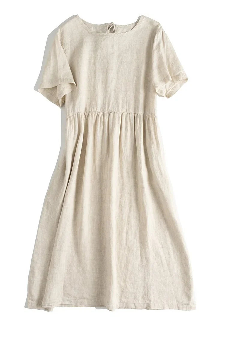 BelleRue - Robes longues et amples pour femmes en lin de couleur pure costumes d'été décontractés