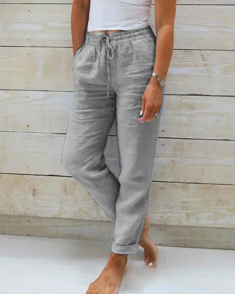 BelleRue - Pantalon avec élastique à la taille en coton et lin