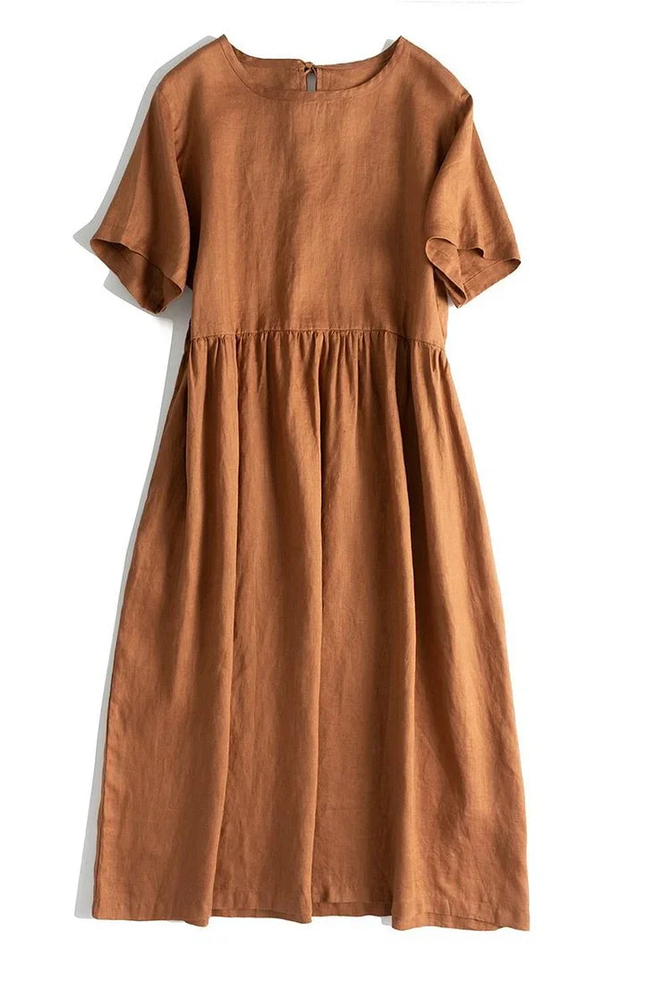 BelleRue - Robes longues et amples pour femmes en lin de couleur pure costumes d'été décontractés