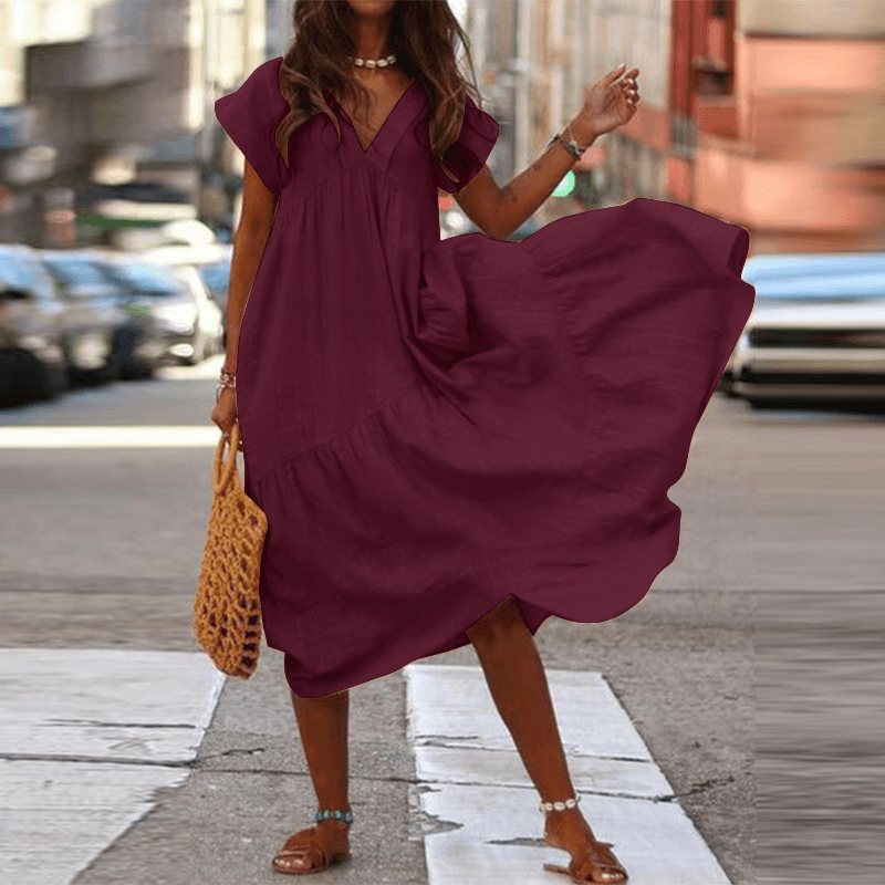 BelleRue - Robe Décontractée Ample à Col en V pour Femmes