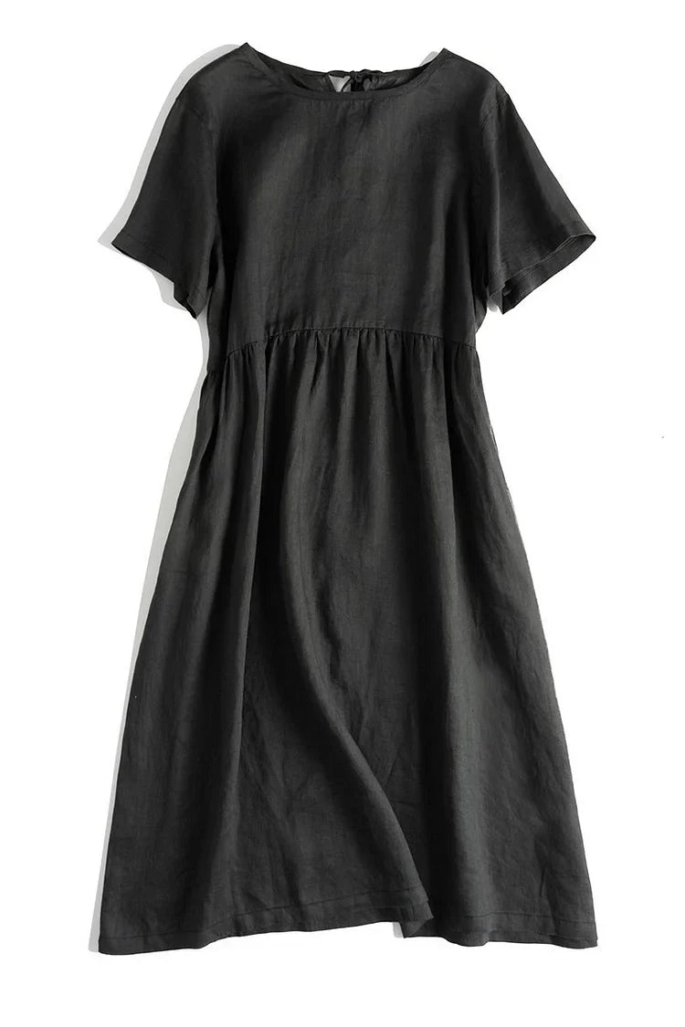 BelleRue - Robes longues et amples pour femmes en lin de couleur pure costumes d'été décontractés