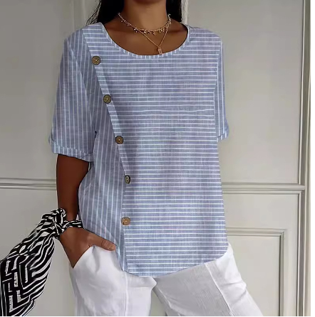 BelleRue - Chemise boutonnée décontractée pour femme, en polyester et spandex imprimé