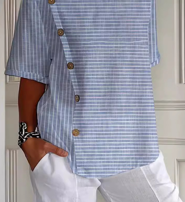 BelleRue - Chemise boutonnée décontractée pour femme, en polyester et spandex imprimé