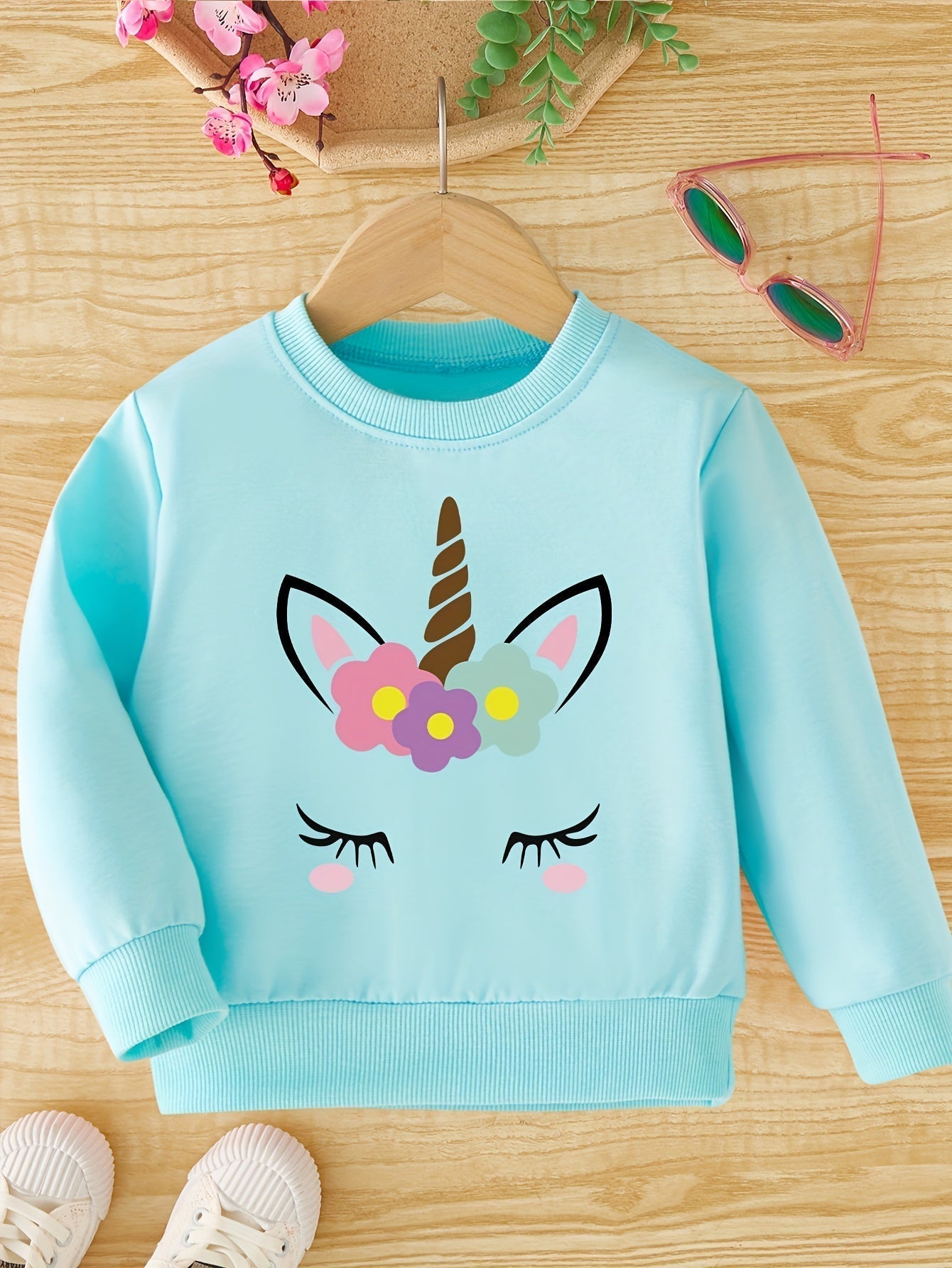 Lara - Sweatshirt pour filles avec imprimé licorne et col rond