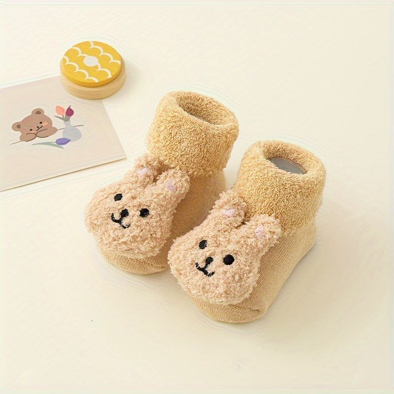 Mia - Chaussons-chaussettes antidérapants pour fillettes nouveau-nées avec motif ourson