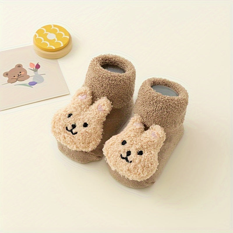 Mia - Chaussons-chaussettes antidérapants pour fillettes nouveau-nées avec motif ourson