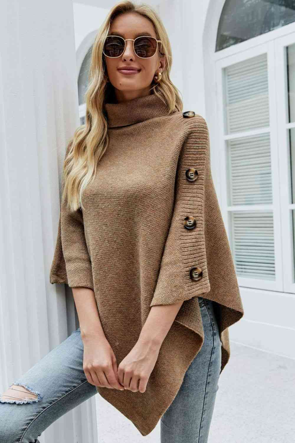 Siena - Poncho avec Col et Détails de Boutons pour un Look Tendance