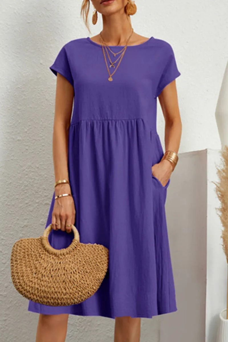 BelleRue - Robe décontractée à manches courtes et col rond en patchwork uni