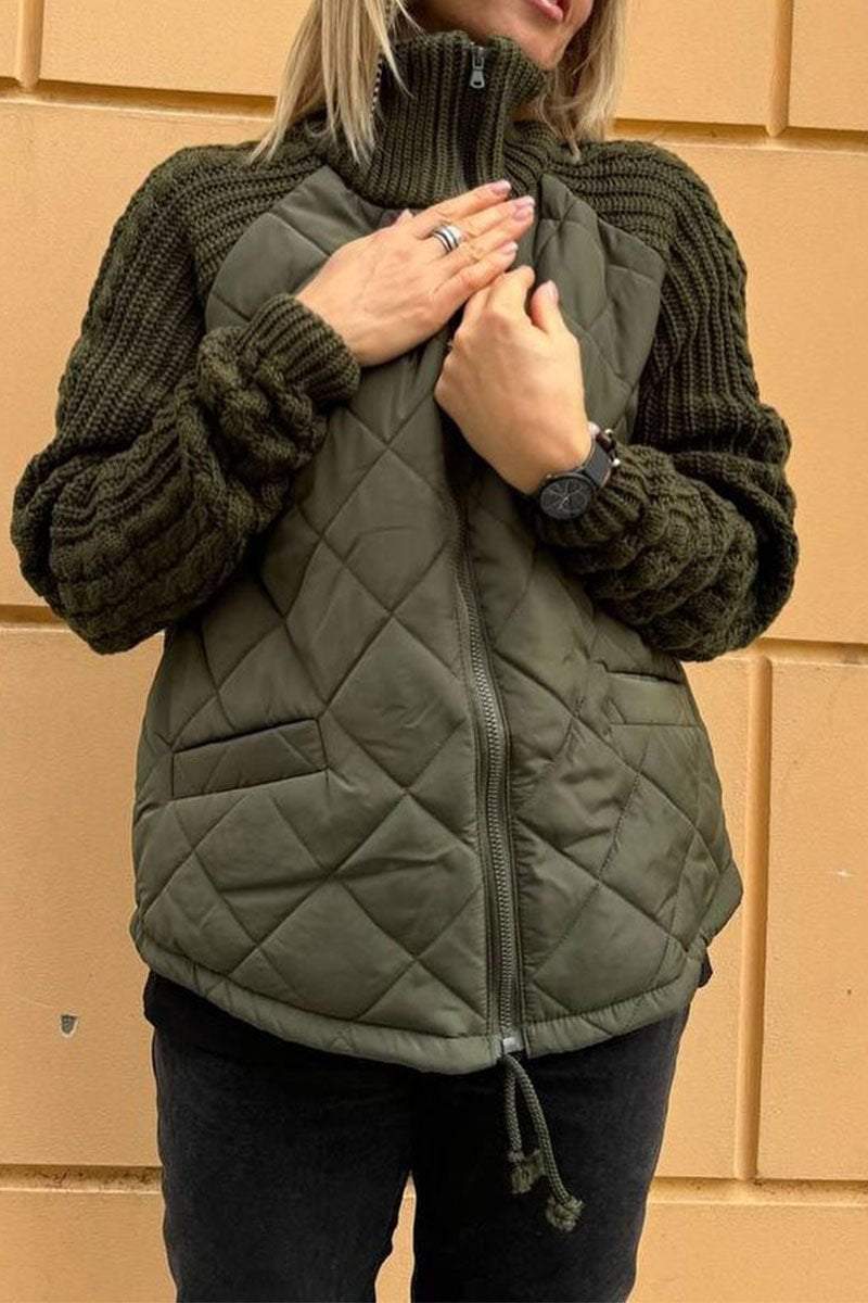 Jade - Veste Décontractée Unie - Patchwork Contrastant - Avec Fermeture Éclair