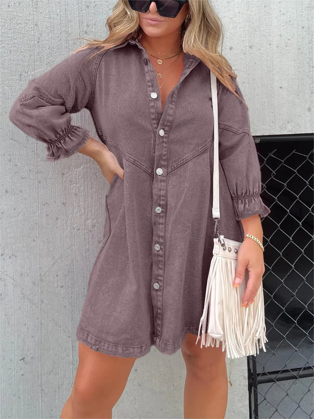 Denim - Robe en jean à manches bouffantes tendance