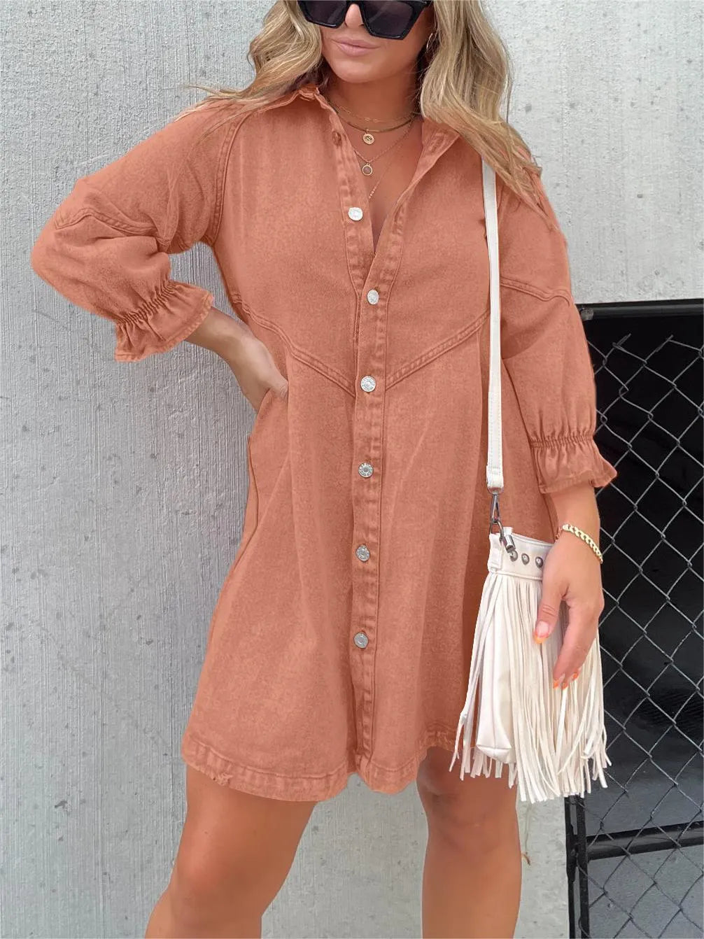 Denim - Robe en jean à manches bouffantes tendance