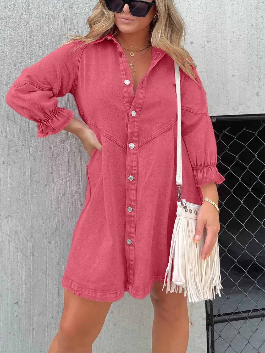 Denim - Robe en jean à manches bouffantes tendance