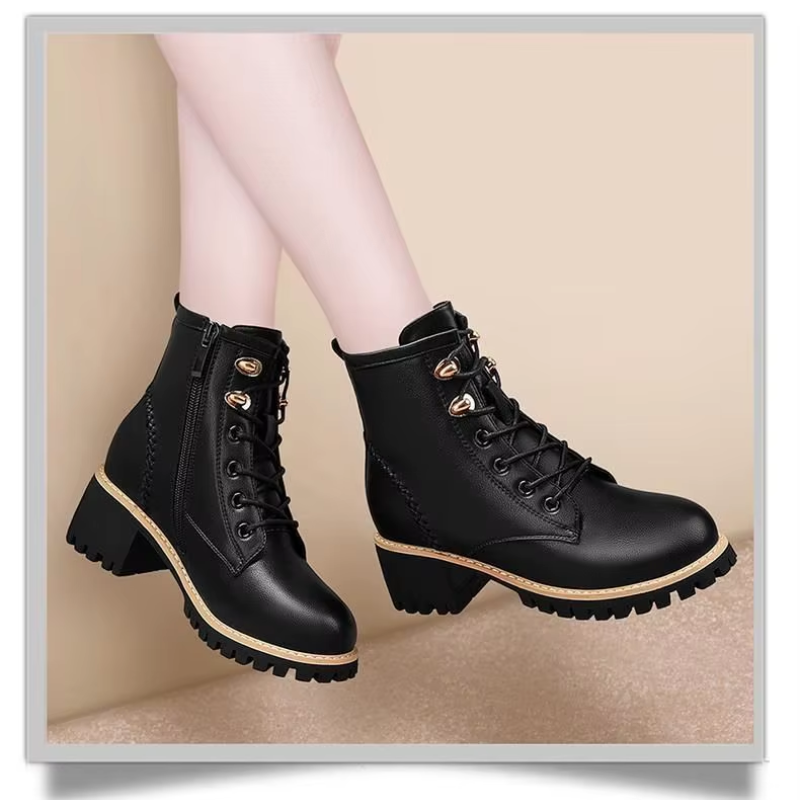 RobustLace - Bottes d'Hiver pour Femmes avec Lacets et Talon Robuste pour le Confort