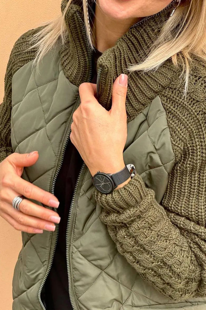 Jade - Veste Décontractée Unie - Patchwork Contrastant - Avec Fermeture Éclair