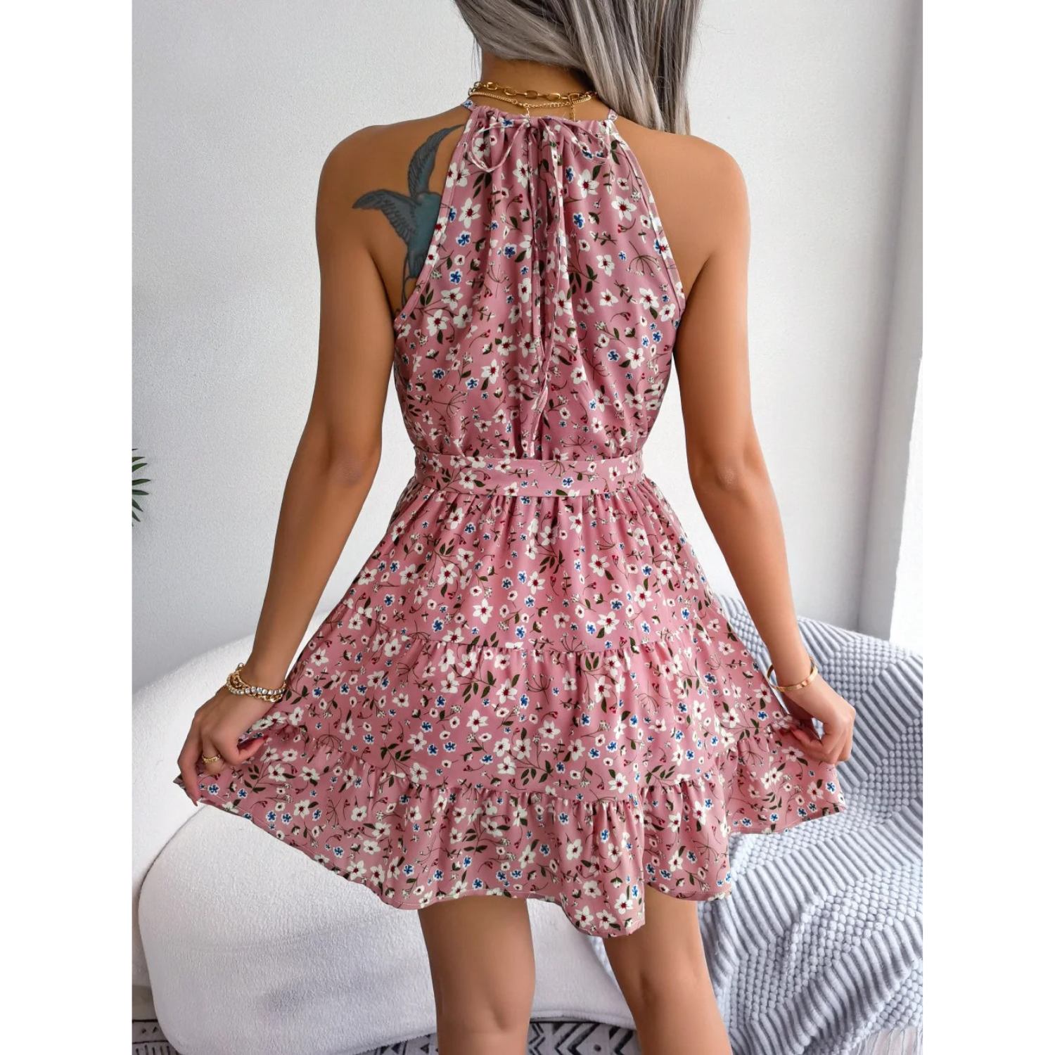 ByLucy - Robe d'été à col halter et motif floral pour femmes