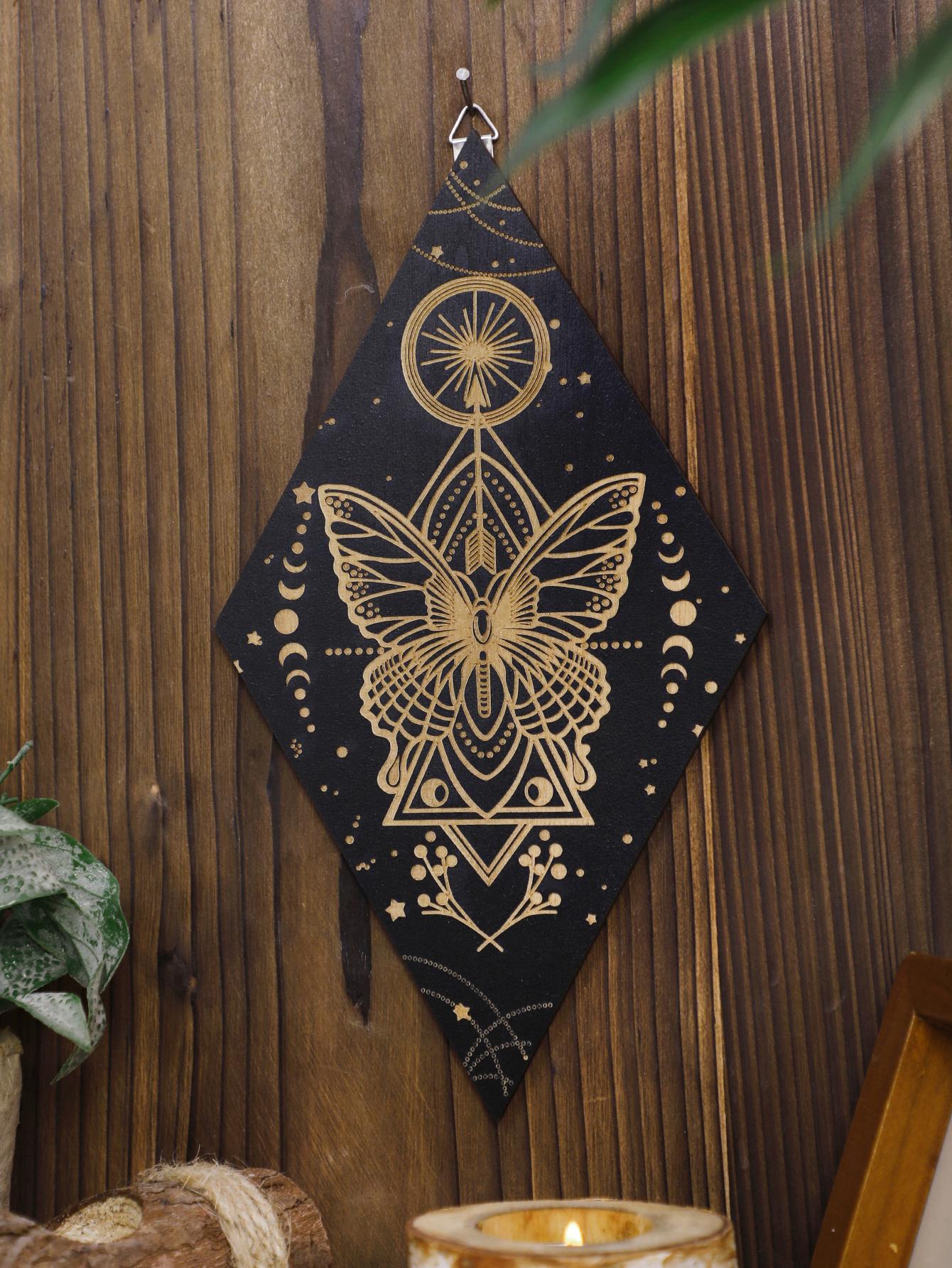 Décor Murale en Diamant en Bois - Magie Éclairée par la Lune pour Votre Intérieur