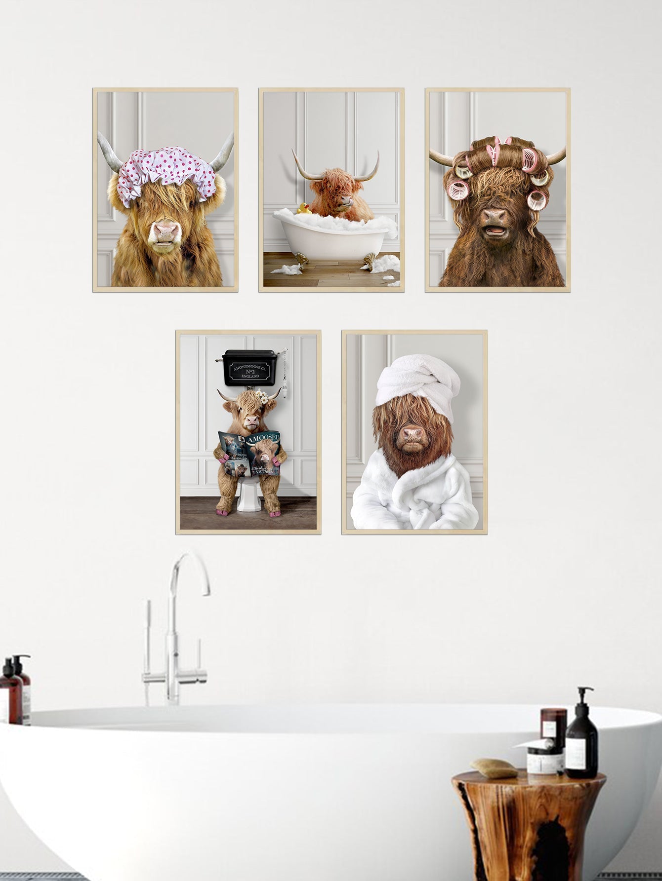 Ensemble de Salle de Bain Animaux 5 Pièces - Impressions de Vaches Minimalistes