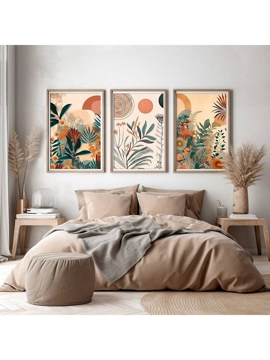 Ensemble de Posters Boho Fleurs (3 pièces) - Décoration Murale Mid-Century Moderne