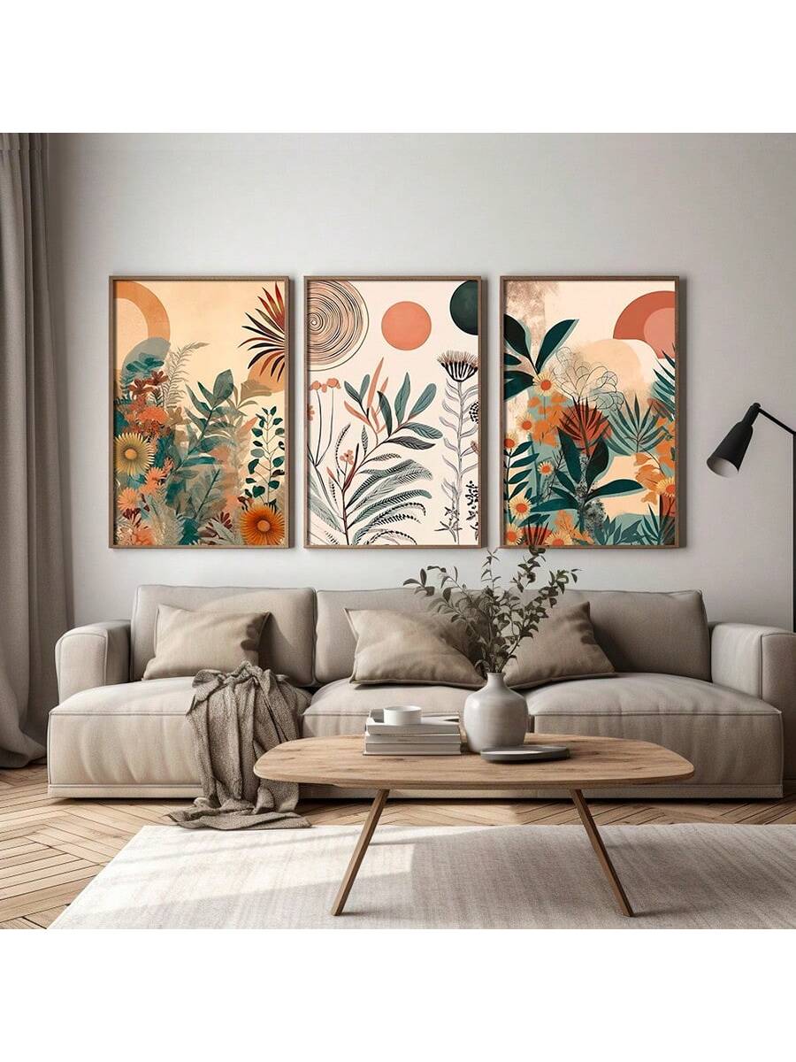 Ensemble de Posters Boho Fleurs (3 pièces) - Décoration Murale Mid-Century Moderne