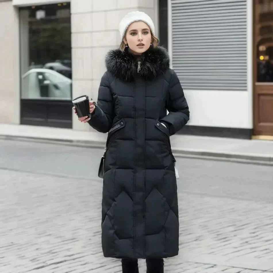Nordiva - Manteau d'hiver long avec fausse fourrure