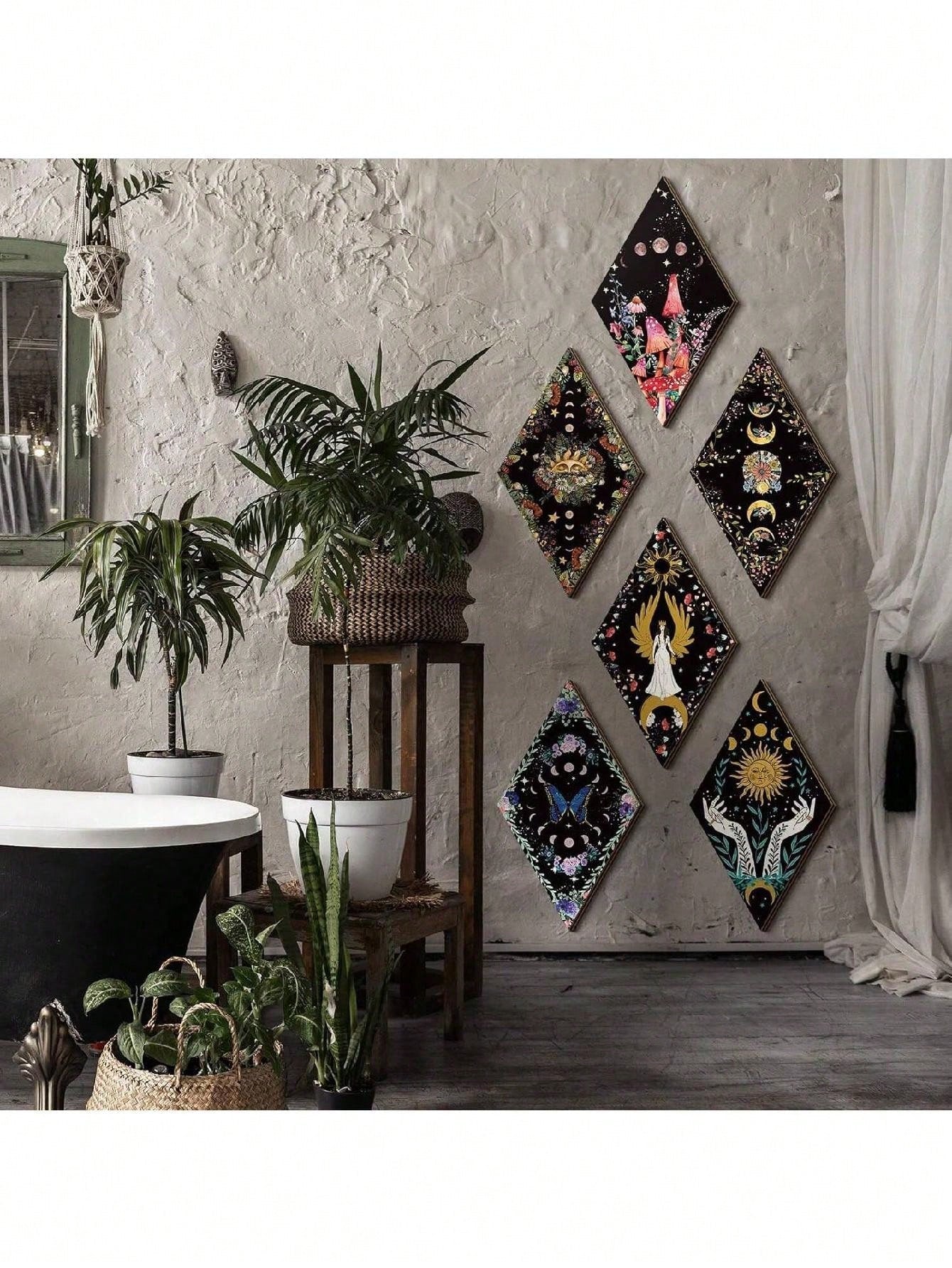 Décor mural en 6 pièces - Phase lunaire rustique bohème gothique - Style classique