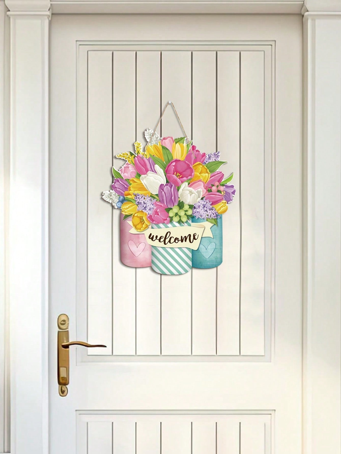 Panneau de Porte en Bois Floral - Décoration Murale Rustique