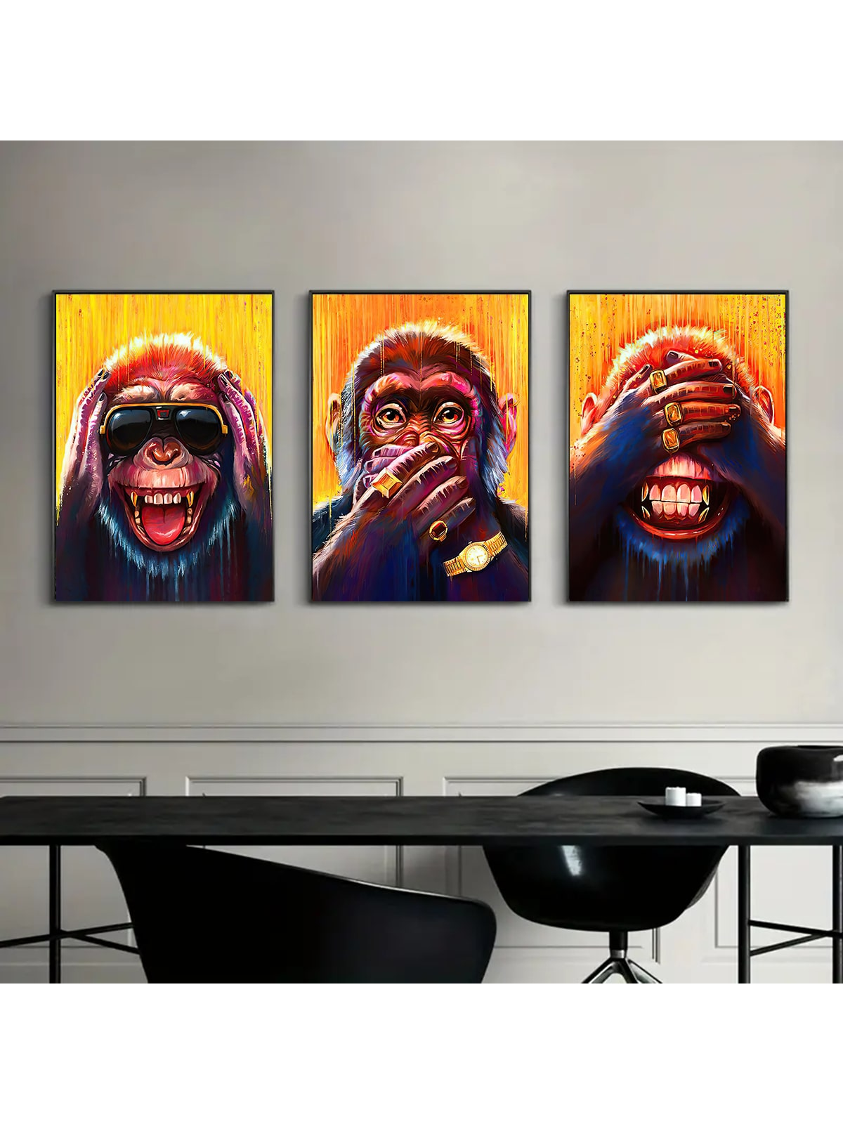 Ensemble de Toile des Trois Singes Sages (3 pièces) - Décoration Murale Moderne Inspirante