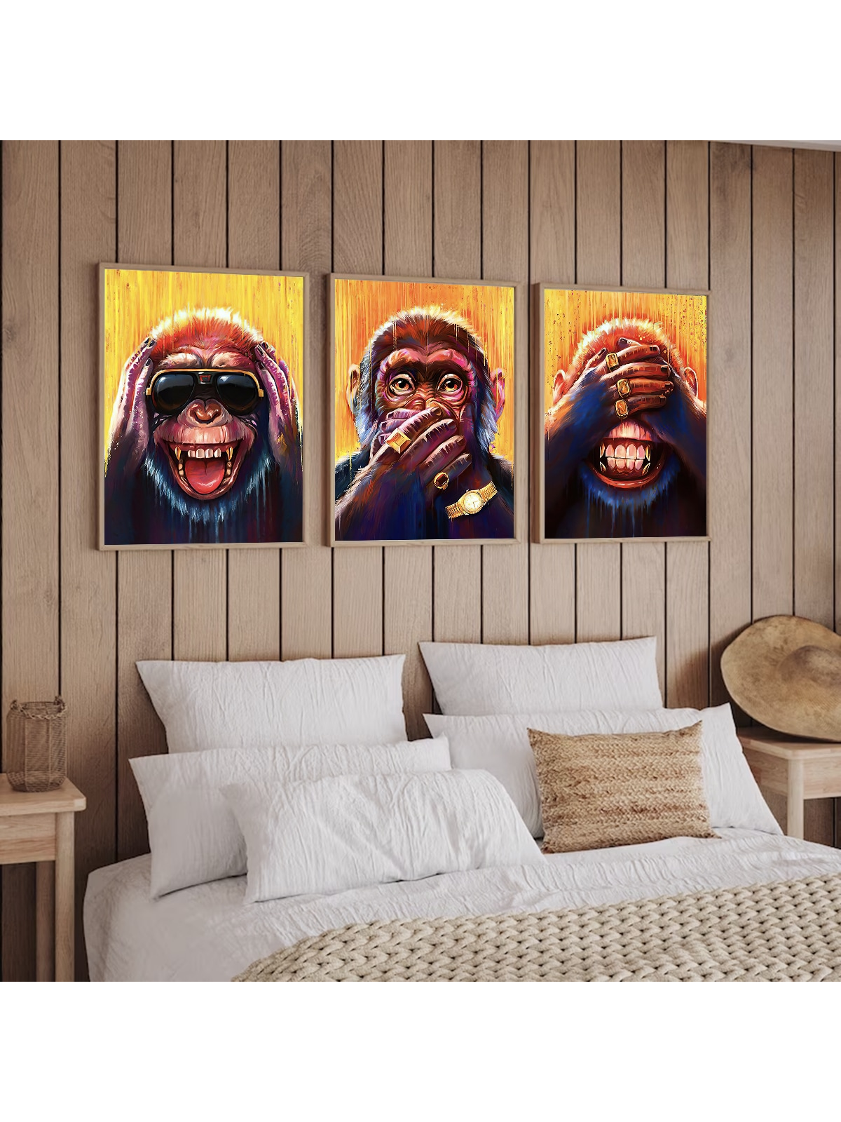 Ensemble de Toile des Trois Singes Sages (3 pièces) - Décoration Murale Moderne Inspirante