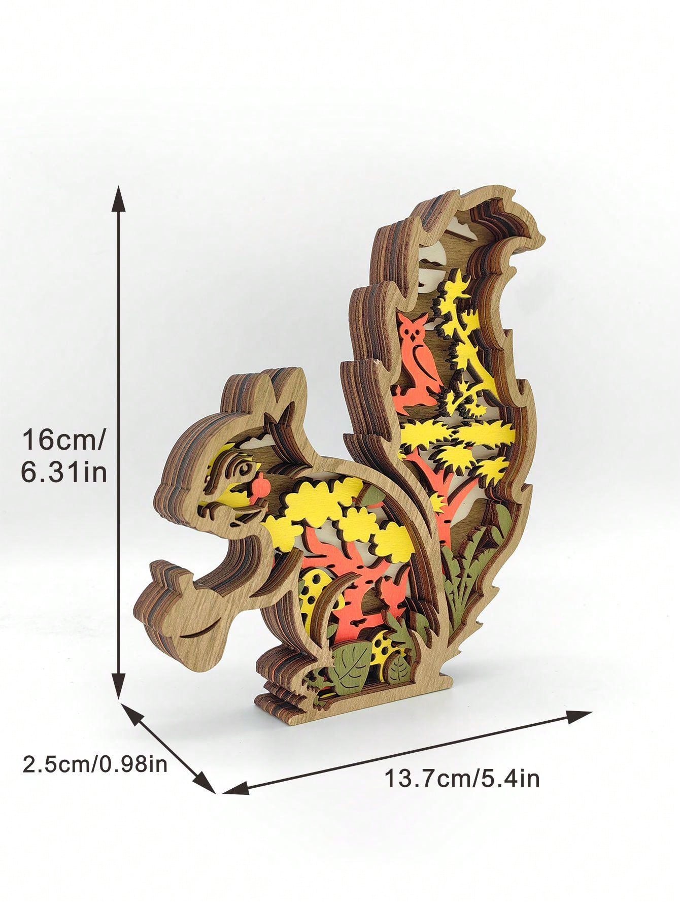 Ornement en Bois Écureuil Style Forestier - Décoration Créative pour la Maison & le Bureau