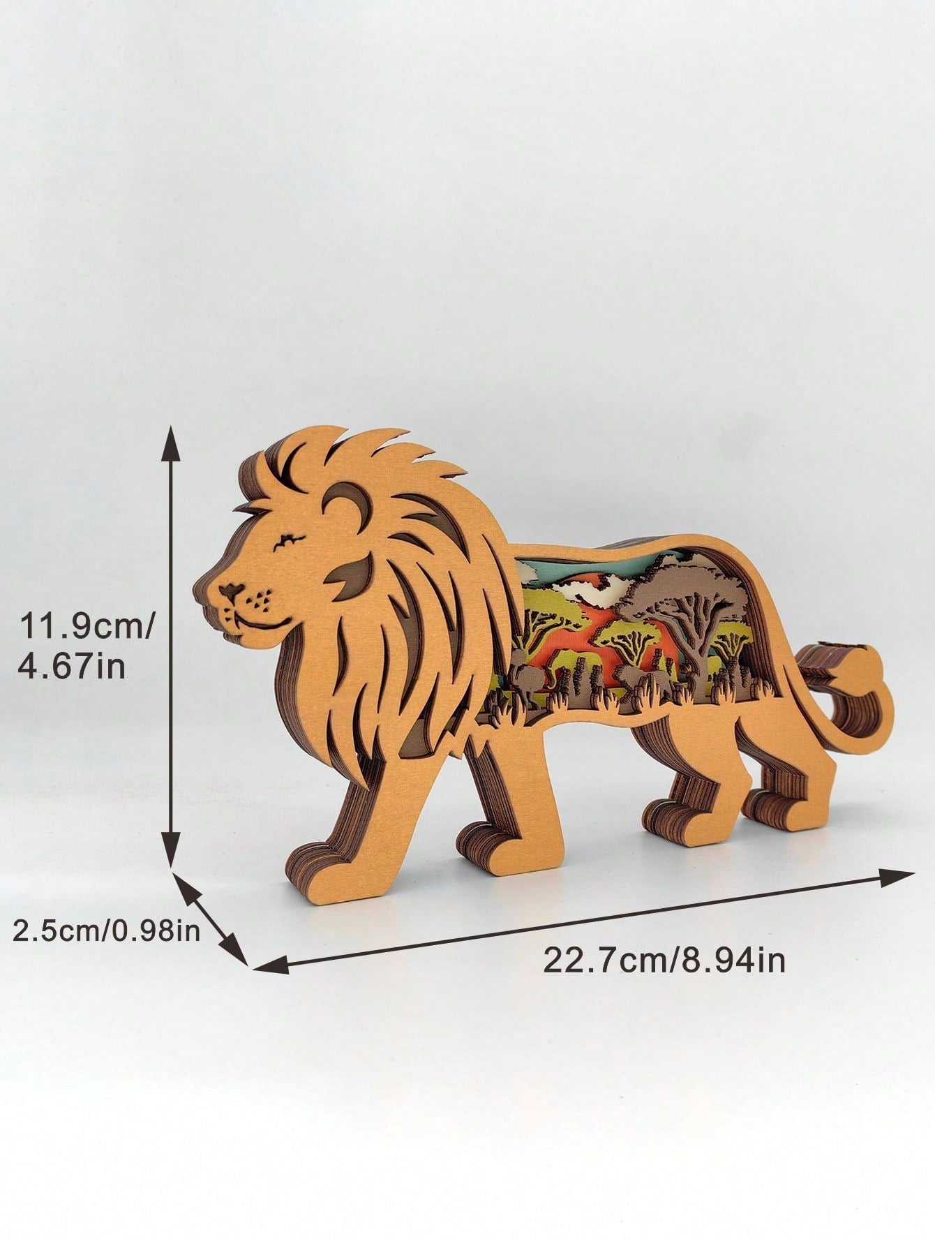 Figurine de Lion en Bois Fait Main - Décoration d'Intérieur de Style Prairie Créatif