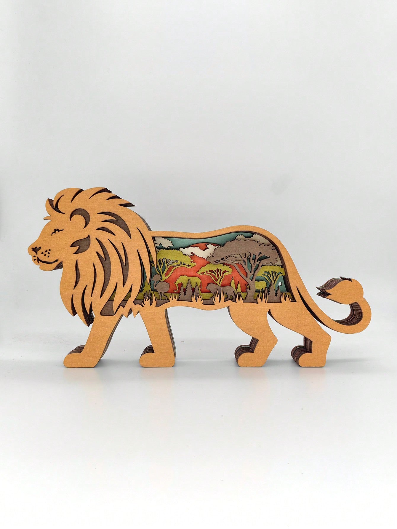 Figurine de Lion en Bois Fait Main - Décoration d'Intérieur de Style Prairie Créatif