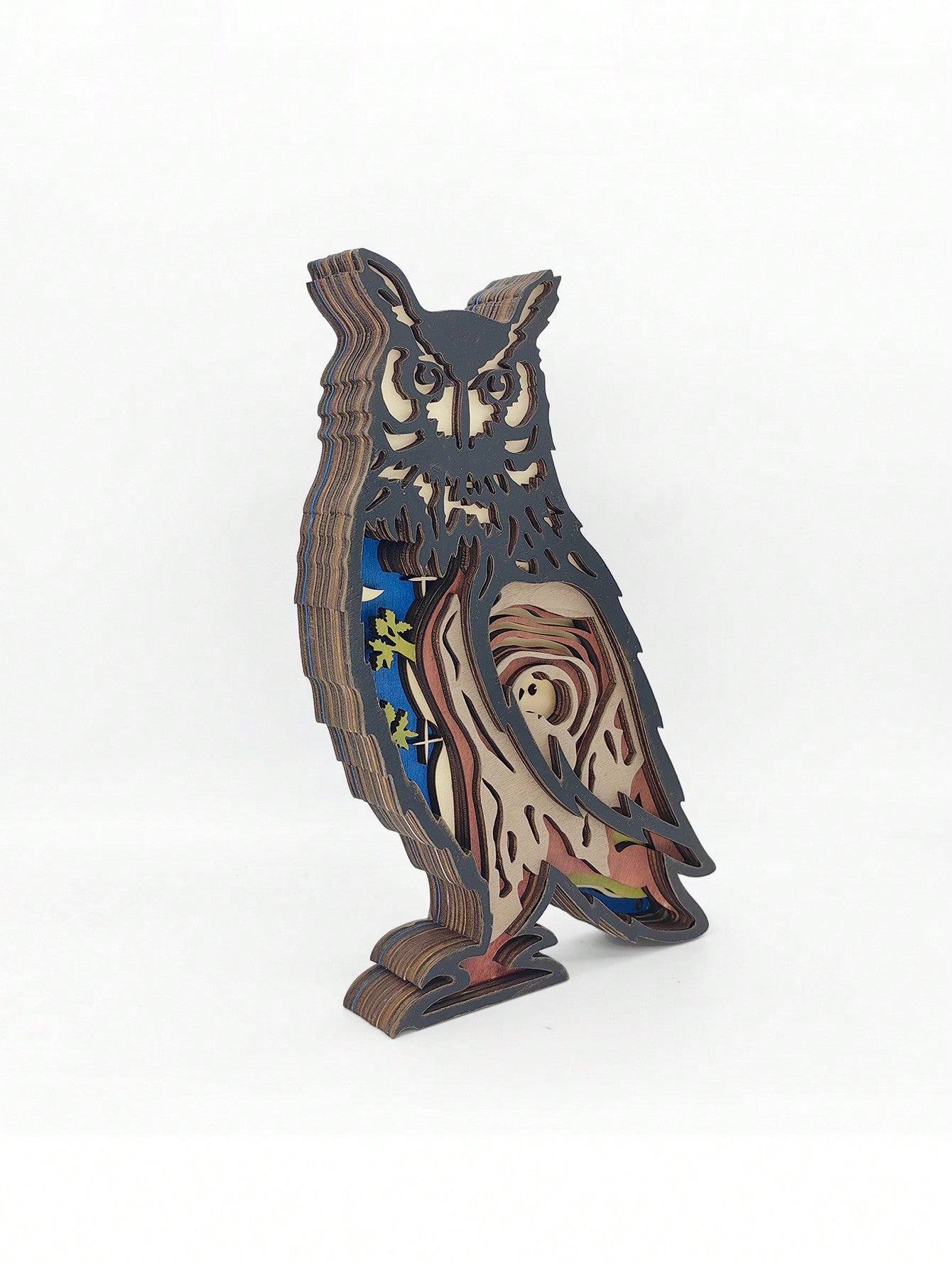 Ornement en Bois de Hibou Sculpté - Décor Créatif d'Animaux des Bois pour Maison & Bureau