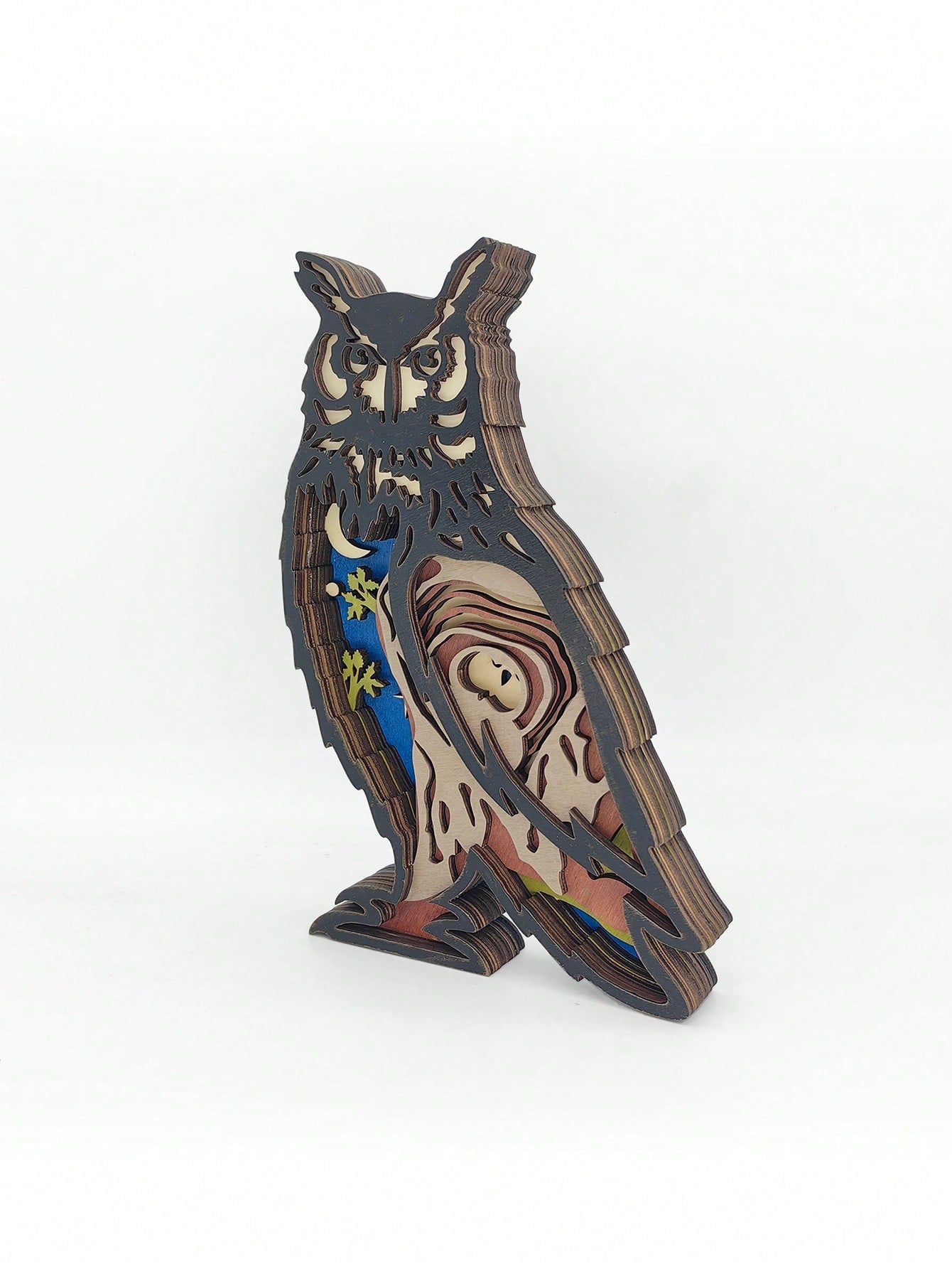 Ornement en Bois de Hibou Sculpté - Décor Créatif d'Animaux des Bois pour Maison & Bureau