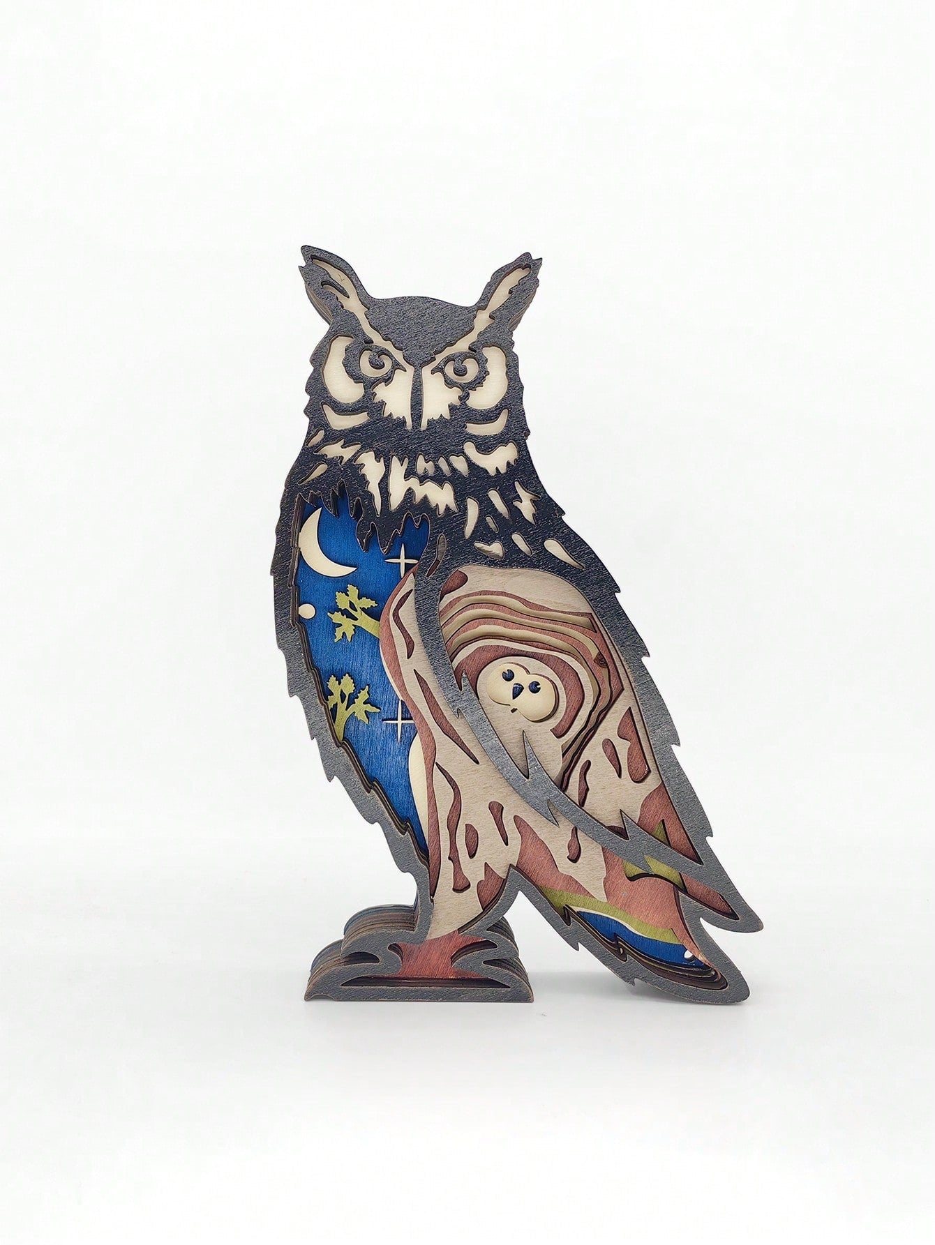 Ornement en Bois de Hibou Sculpté - Décor Créatif d'Animaux des Bois pour Maison & Bureau