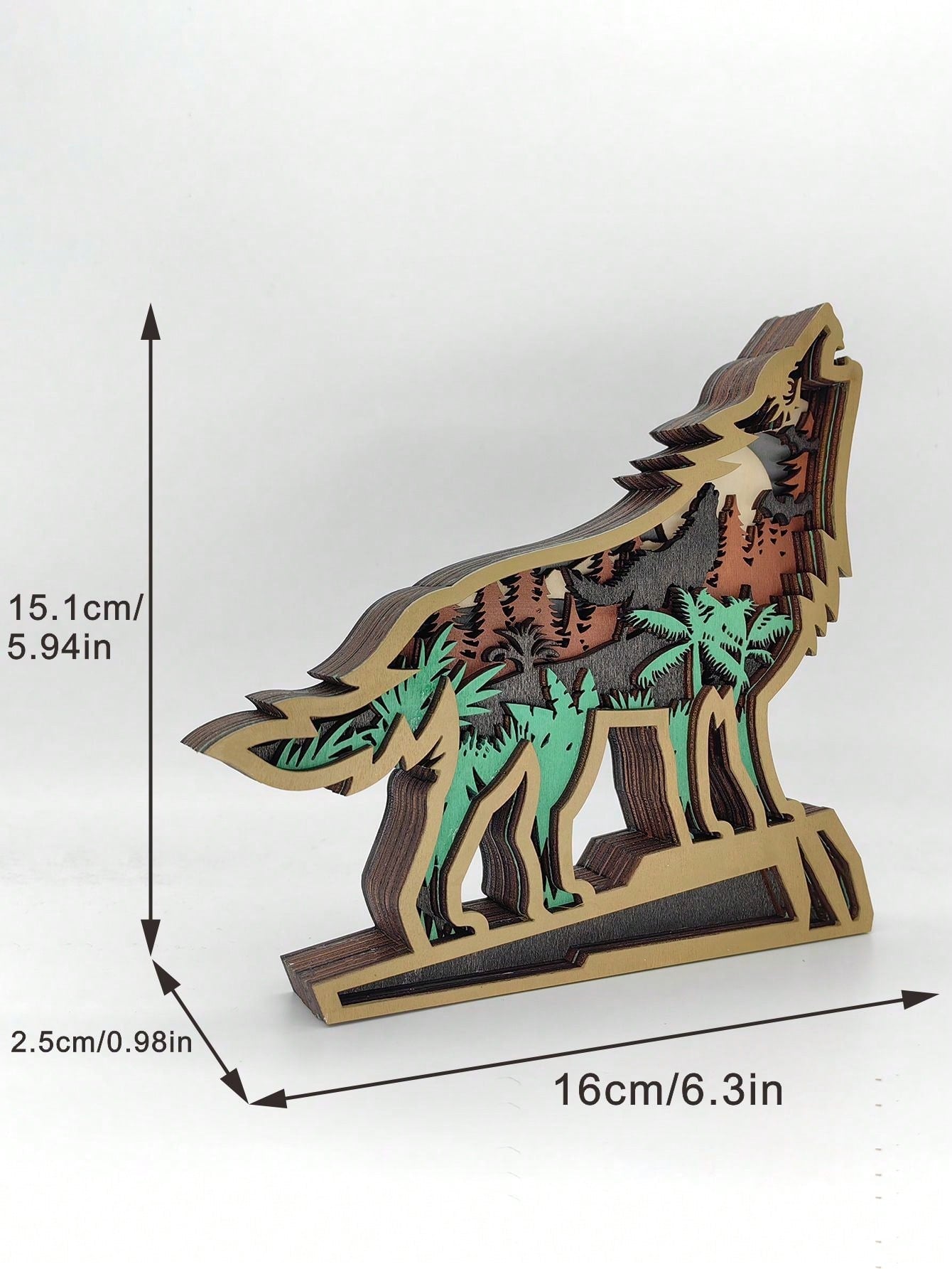 Figurine de Loup en Bois Fait Main - Décoration Exquise d'Animaux Sauvages pour la Maison & le Bureau