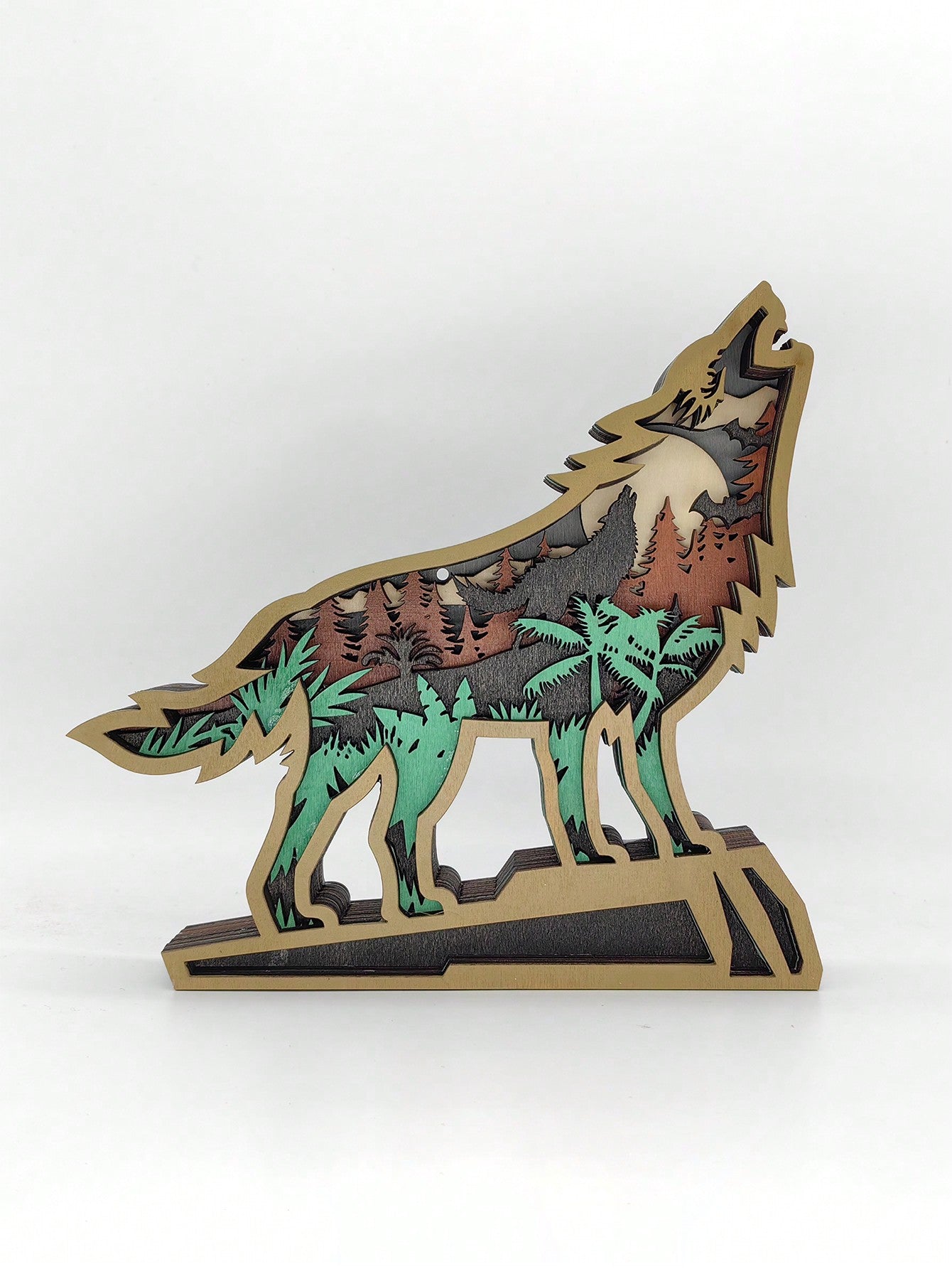 Figurine de Loup en Bois Fait Main - Décoration Exquise d'Animaux Sauvages pour la Maison & le Bureau