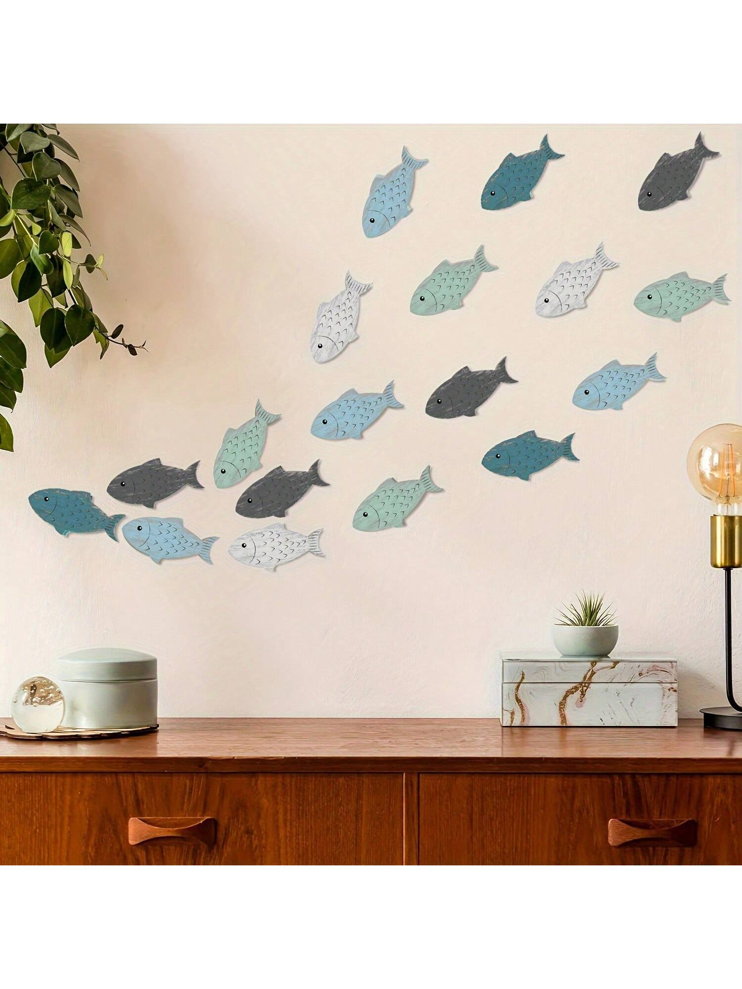 Kustcharme : Décoration Murale École de Poissons en Bois