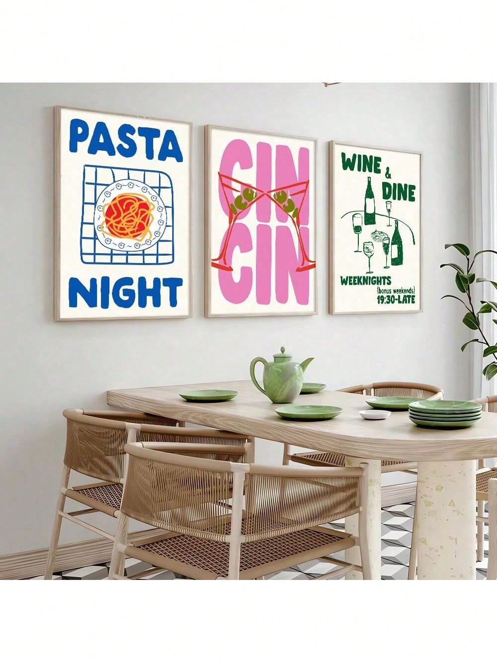 Ensemble de Posters Chic de Cuisine - Cin Cin, Santé & Art Culinaire