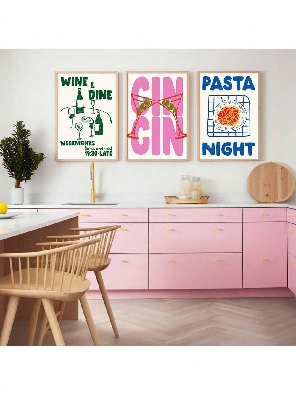 Ensemble de Posters Chic de Cuisine - Cin Cin, Santé & Art Culinaire