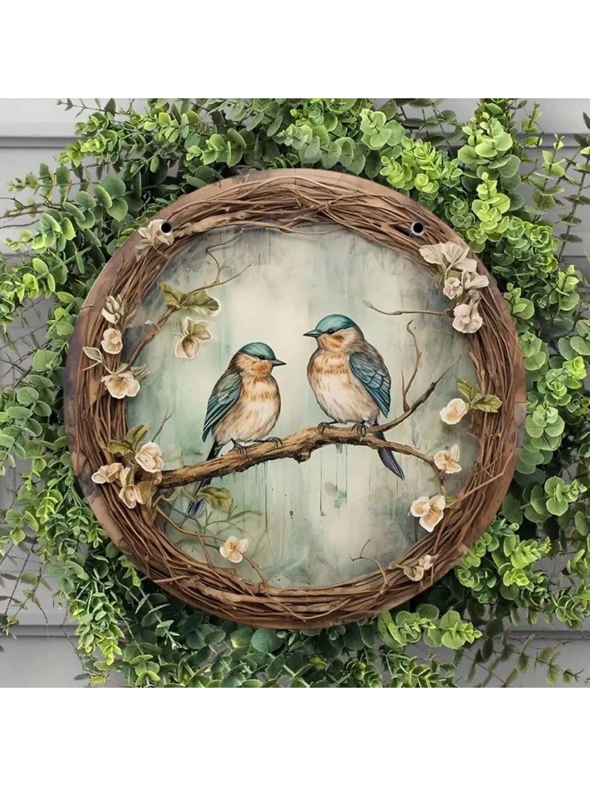 Plaque en Bois avec Motif d'Oiseau et de Forêt (20x20 cm) - Artisanat Décoratif