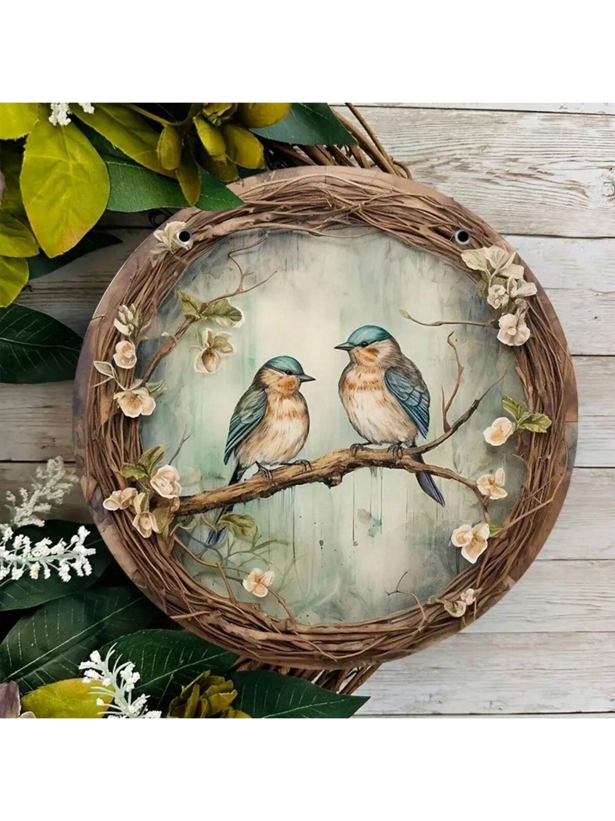 Plaque en Bois avec Motif d'Oiseau et de Forêt (20x20 cm) - Artisanat Décoratif