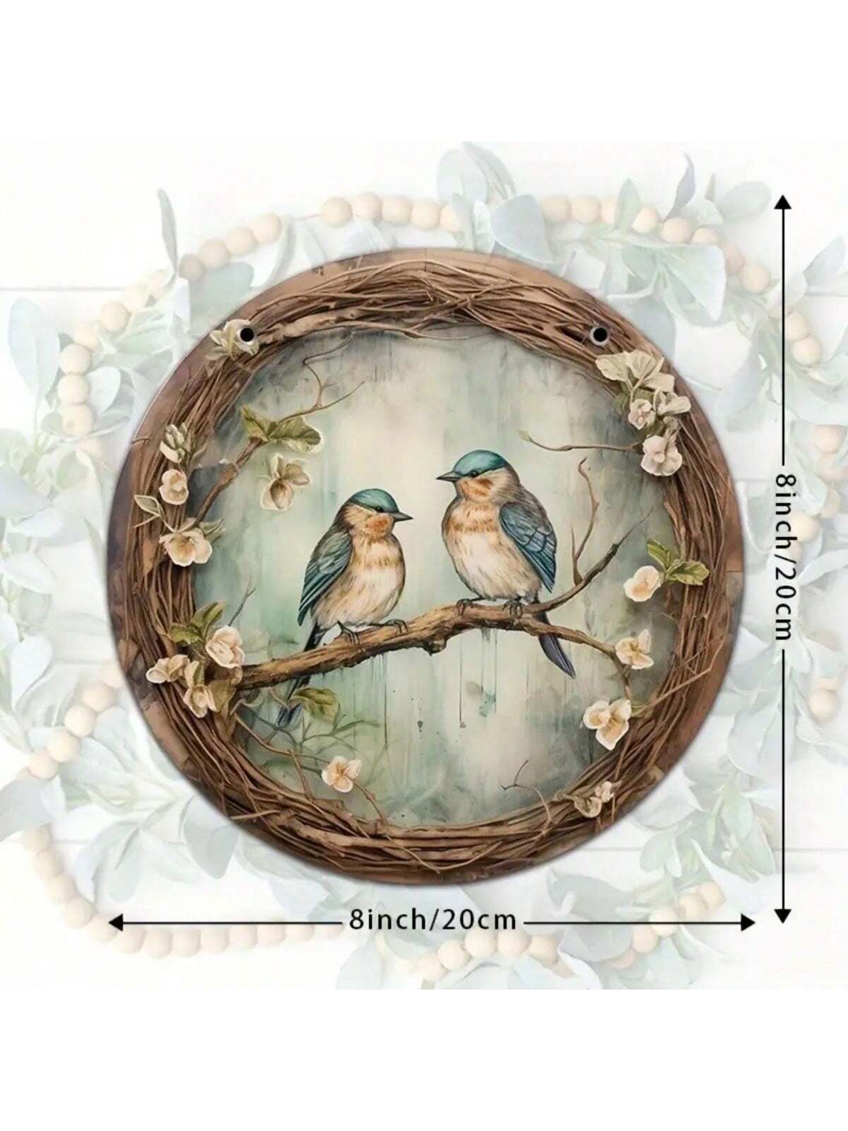 Plaque en Bois avec Motif d'Oiseau et de Forêt (20x20 cm) - Artisanat Décoratif