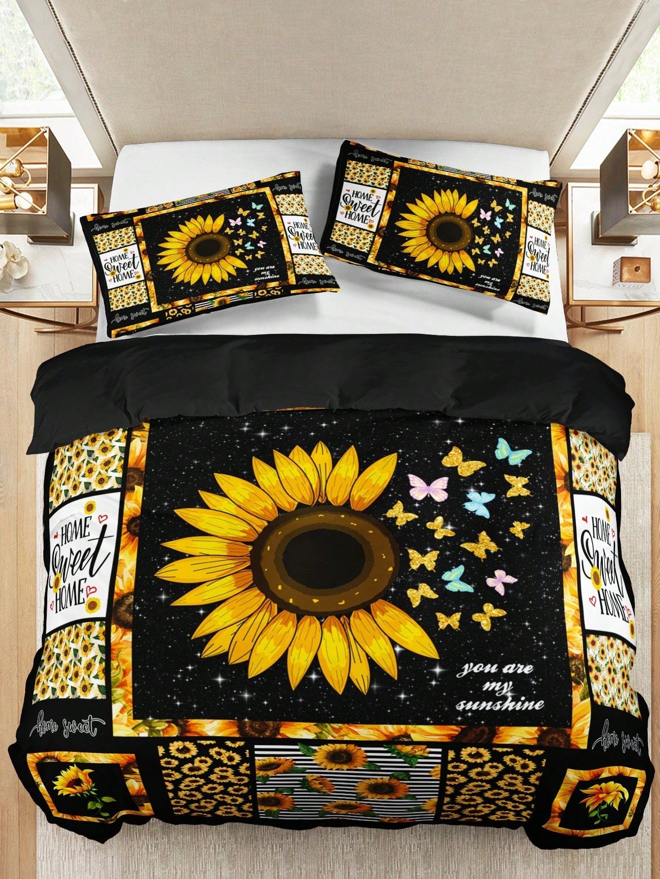 Ensemble de Literie Rustique Tournesol - Imprimé Floral Éclatant pour un Style de Chambre Chaleureux (3 Pièces)