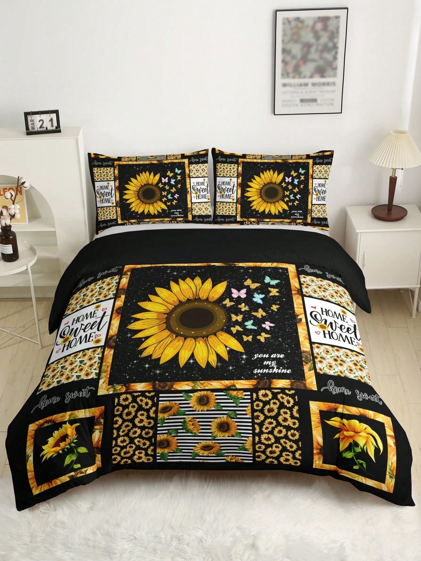 Ensemble de Literie Rustique Tournesol - Imprimé Floral Éclatant pour un Style de Chambre Chaleureux (3 Pièces)