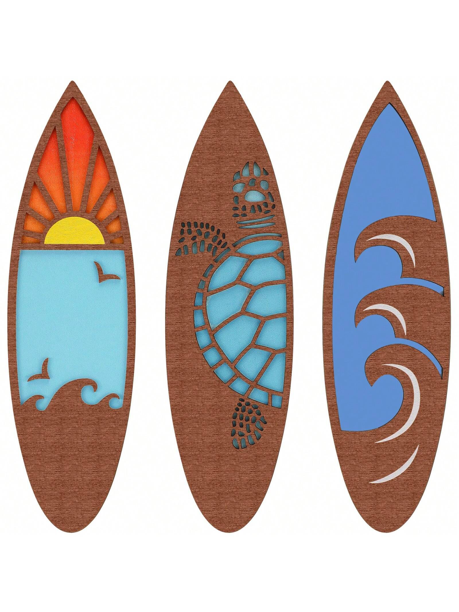 Trio de Suspension de Planche de Surf Tropicale - Décor de Plage Hawaïen avec Hibiscus, Ananas & Tortue de Mer