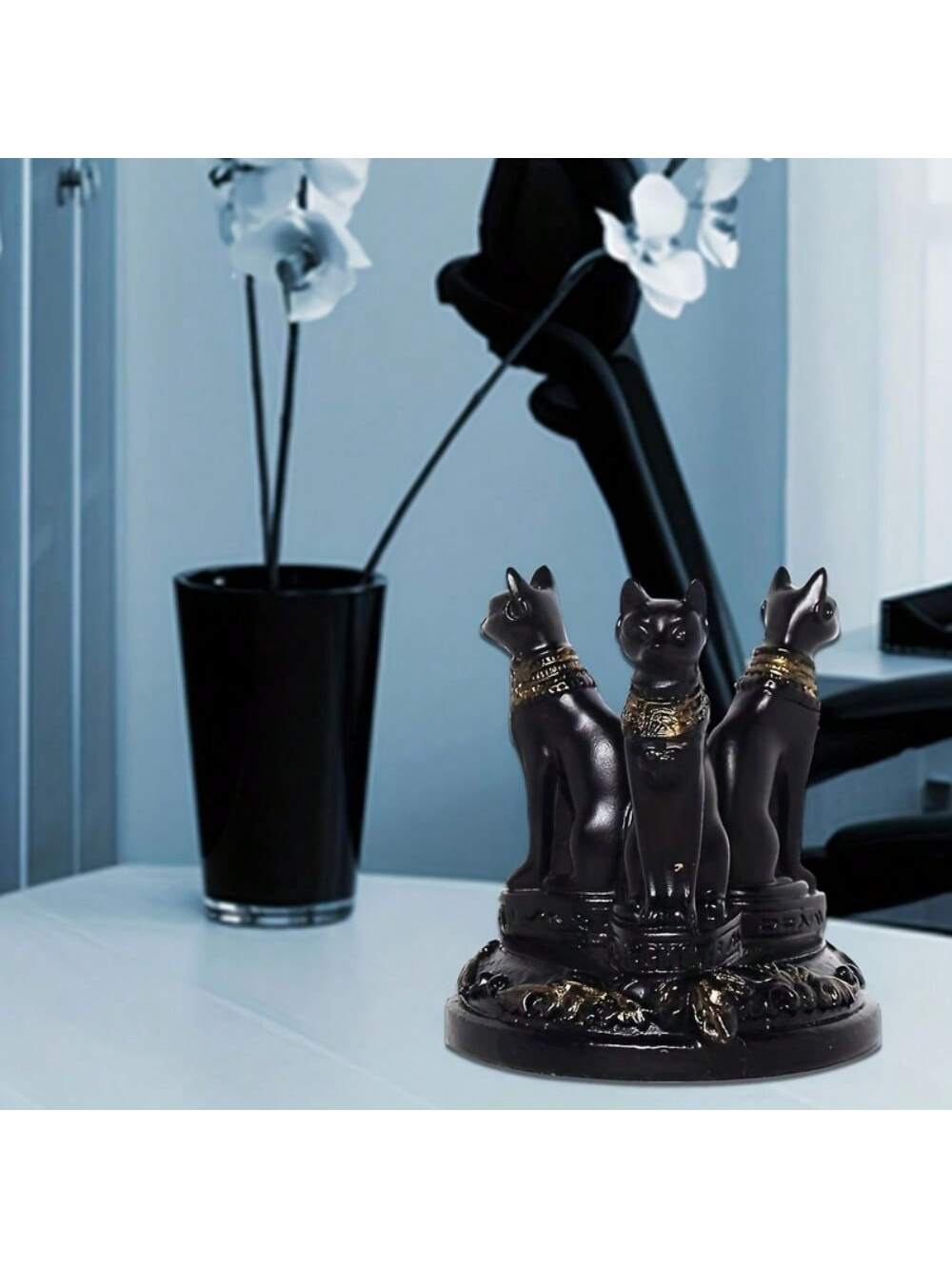 Chat Élégant Bastet avec Boule de Cristal - Statue Envoûtante en Résine pour Maison & Jardin